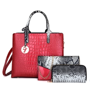 Urban Women Composite Bag Set Embossed Crocodile Print PU Leather Tote Bag Snakeskin Patchwork Shoulder Bag With Wallet