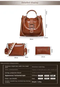 Three-piece women bag set dimensions and size chart for tote, crossbody and clutch bags