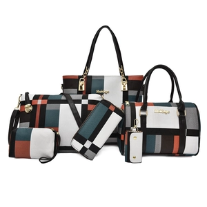 Six-piece plaid composite bag set for women with large tote and crossbody bags