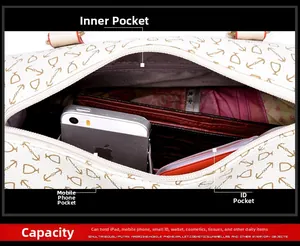 Interior layout of white printed tote showing zip pocket and smartphone compartments