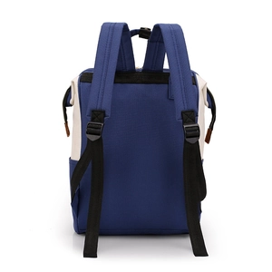 Blue and cream minimalist outdoor fashion backpack with adjustable straps and leather pulls