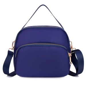 Waterproof navy blue oxford fabric crossbody shoulder bag with golden zippers and strap