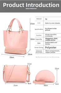 Rosa 3-teiliges Set mit Maßen für Shopper, Umhängetasche und Etui aus PU-Leder