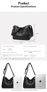 Spécifications de taille et poches multiples du sac à bandoulière noir en cuir grainé