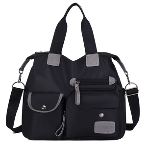 Waterproof large capacity black oxford shoulder bag with multi-pocket functional design