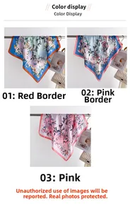 Three variants of floral silk scarves featuring classic bird prints and vibrant borders