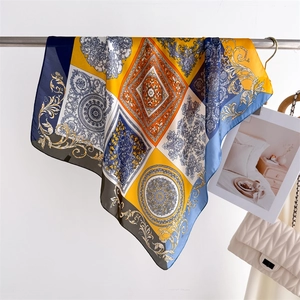 Vintage Baroque Printed Square Scarf Retro Satin Satiny Bandana Elegant Neck Head Scarf For Women Chic Fashion Accessory
