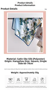 Detailed view of ink lotus silk scarf with dimensions 66-70cm and soft satin texture