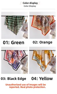 Detail view of four silk scarves featuring polka dots and vintage geometric patterns