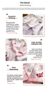 Detail of silk-like floral scarf showing high-quality print and fine stitched edges