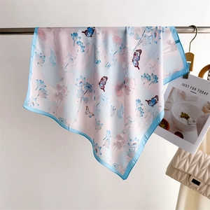 Elegant Women Square Scarf Butterfly Floral Print Satin Satin Feeling Lightweight Versatile Neck Head Wrap Fashion