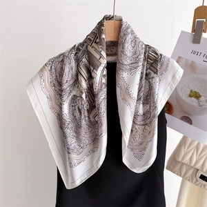 Elegant architecture print silk square scarf with vintage waves and satin finish