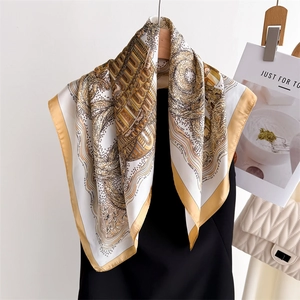 Women Square Scarf Faux Satin Satin Neck Head Wrap European Architectural Print Elegant Fashion Accessory