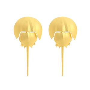 Retro matte gold horseshoe crab long drop earrings with unique marine animal design