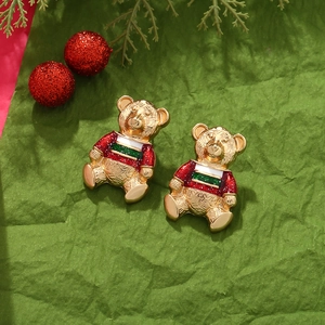 Schattige emaille beer oorknopjes met glitters voor feestelijke kerstaccessoires