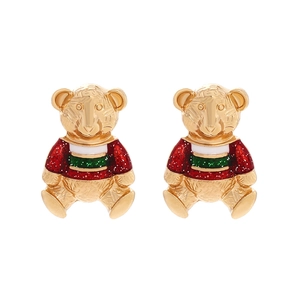 Schattige Cartoon Beer Oorknopjes Emaille Kerst Rood Groen Gestreept Zinklegering Glitter Sieraden Cadeau Voor Vrouwen