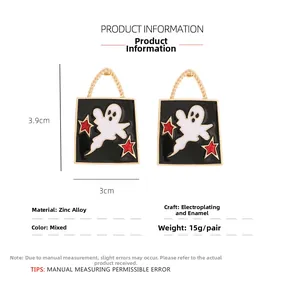 Detailed view of Halloween ghost earrings with zinc alloy dimensions and specifications