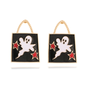 Halloween Ghost Dangle Earrings Zinc Alloy Enamel Black Bag Shape Star Retro Festive Jewelry For Women