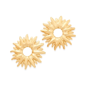 Detailed view of vintage gold sunflower stud earrings with hollow textured sunburst pattern