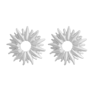 Elegant silver sunburst flower stud earrings with hollow design and smooth metallic finish