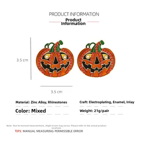 Spécifications de taille pour boucles d'oreilles citrouille Halloween, 3,5 cm par 3,5 cm