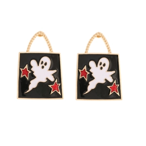Cute Halloween ghost earrings with black handbag shape and golden spiral hooks