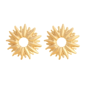 Sunburst Starburst Alloy Earrings Hollow Center Vintage Gold Silver Tone Statement Fashion Jewelry Accessory For Women