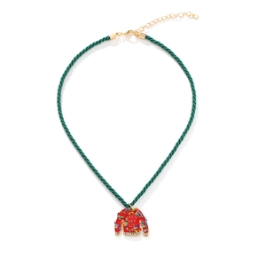 Collier Pendentif Pull De Noël Moche Alliage De Zinc Émail Strass Let's Get Lit Corde Tressée Verte Bijoux De Fête