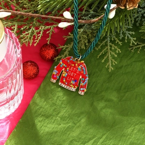 Collier de Noël pull rouge avec strass et inscription LET'S GET LIT festive
