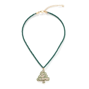 Collier Pendentif Sapin De Noël Alliage Zinc Künstliche Perle Strass Cordon Vert Bijoux De Fête Femmes