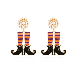 Halloween Witch Boot Dangle Earrings Zinc Alloy Enamel Striped Stockings Faux Artificial Pearl Cluster Novelty Festival Party Jewelry