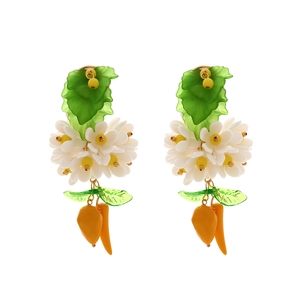 Boucles d'oreilles fleurs et feuilles faites main avec pendentifs fruits colorés