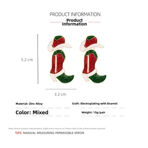 Detailed view of cowboy hat and boot earrings with size specs and zinc alloy material