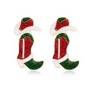 Cowboy Hat And Boots Dangle Earrings Alloy Enamel Glitter Western Style Christmas Festive Jewelry For Women