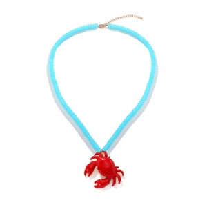 Süße Rote Krabbe Anhänger Halskette Mit Ozean Stil Blauen Glasperlen Emaille Legierung Schmuck Für Frauen Mädchen Sommer Strand Urlaub