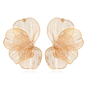 Statement Hollow Flower Stud Earrings Alloy Exaggerated Textured Three Dimensional Floral Jewelry For Women