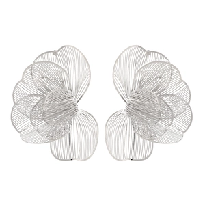 Exaggerated large silver metal flower earrings with detailed textured floral petals