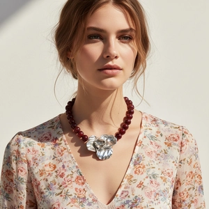 Retro Exaggerated Statement Necklace Resin Beaded Zinc Alloy Large Flower Pendant Necklaces For Women Western Style