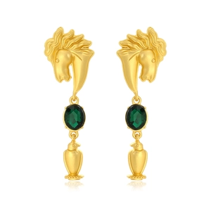 Horse Head Dangle Earrings Vintage Matte Gold Zinc Alloy Green Glass Pendant Retro Style Jewelry For Women