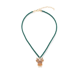 Collier Pendentif Renne De Noël Alliage Émail Dessin Animé Élan Corde Tissée Verte Bijoux Festifs Pour Femmes
