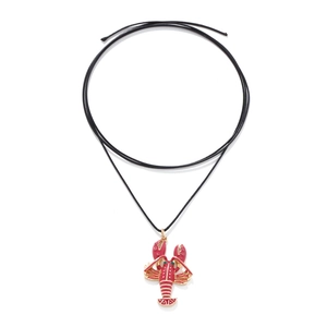 Collana Con Pendente Aragosta Smalto Lega Di Zinco Con Strass Corda Di Cera Regolabile Gioielli Animali Marini Da Donna