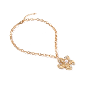 Collier étoile de mer doré vintage avec perle d'imitation et strass pour femme