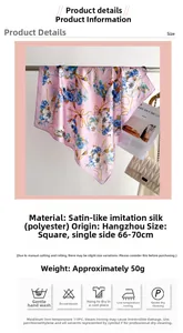 Vue détaillée du foulard en satin à fleurs avec conseils d'entretien et de lavage