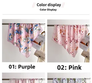 Aperçu détaillé des foulards en soie à fleurs en violet et rose avec finition satinée