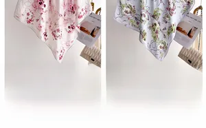 Détails de foulards en soie floraux blanc et bleu avec finition satinée et coutures fines