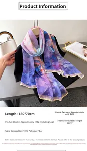 Close-up of 180x70cm purple gradient floral scarf with oil painting abstract pattern