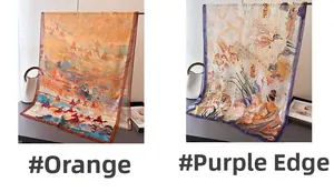 Detail of elegant silk scarves featuring traditional orange and purple Chinese patterns