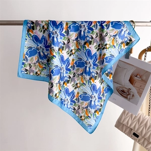 Women Abstract Floral Print Square Scarf Satin Satin Feel Neck Scarf Hair Bandana Shawl Fashion Elegant Accessory