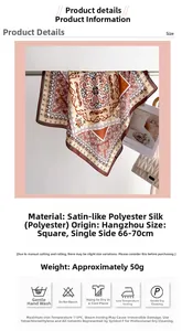 Close-up of elegant floral print silk satin square scarf with paisley pattern detail