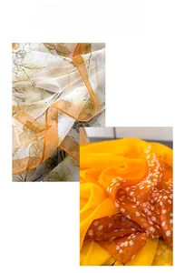 Detail showing high-quality floral print and hemmed edges on lightweight chiffon scarves